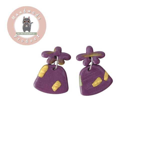 Funky Star Shaped Purple Clay Earrings Hypoallergenic - Picture 1 of 5